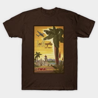 Restored Vintage TWA Poster Print Showcasing Travel to Los Angeles! T-Shirt